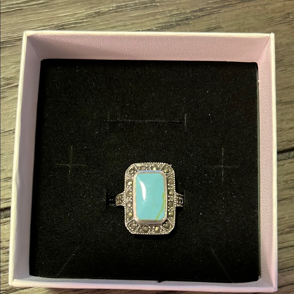 Turquoise & Marcasite Sterling Silver Ring